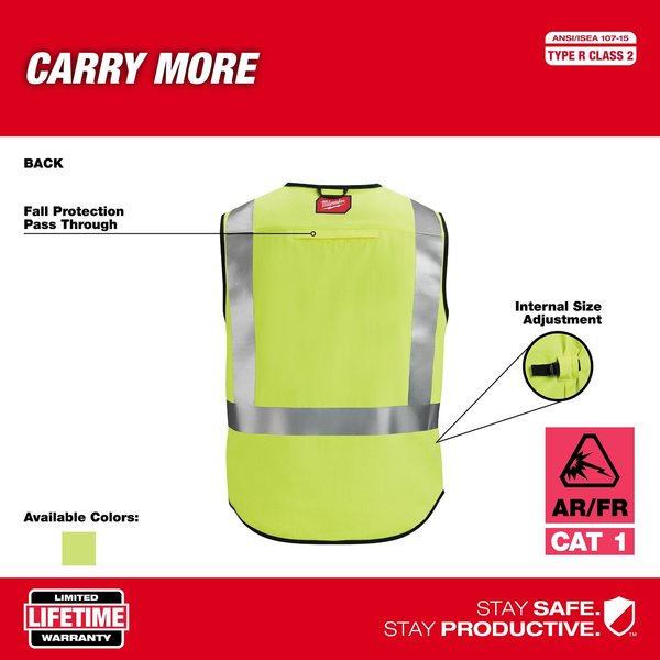 Arc-Rated/Flame-Resistant Cat 1 Class 2 High Visibility Yellow Safety Vest - Small/Medium