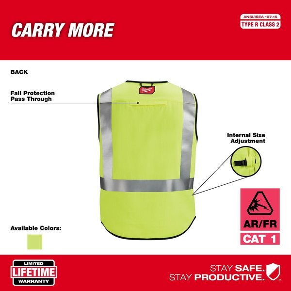 Arc-Rated/Flame-Resistant Cat 1 Class 2 High Visibility Yellow Safety Vest- 4X-Large/5X-Large