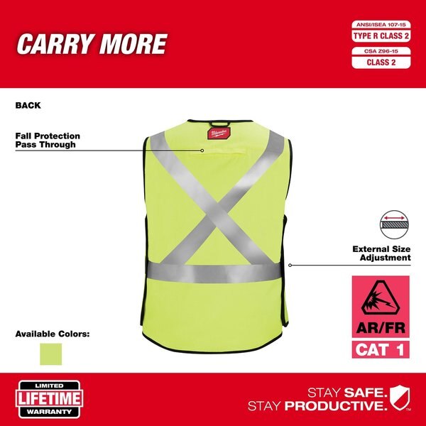 Arc-Rated/Flame-Resistant Cat 1 Class 2 Breakaway High Visibility Yellow Safety Vest - 2X-Large/3X-Large