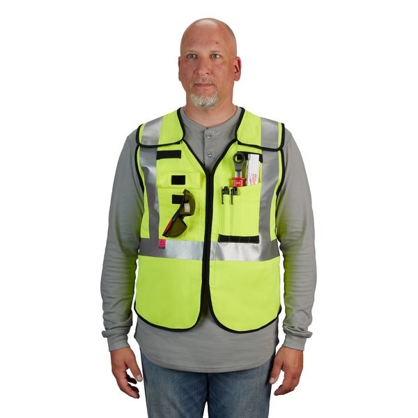 Arc-Rated/Flame-Resistant Cat 1 Class 2 Breakaway High Visibility Yellow Safety Vest - 2X-Large/3X-Large