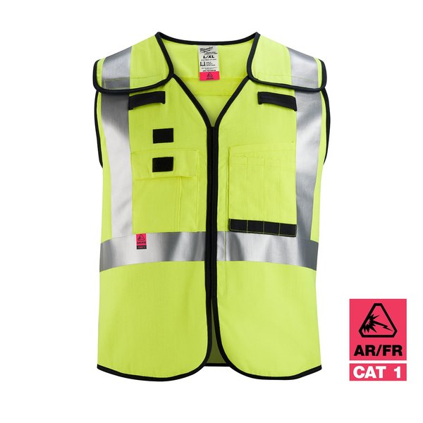 Arc-Rated/Flame-Resistant Cat 1 Class 2 Breakaway High Visibility Yellow Safety Vest - 4X-Large/5X-Large