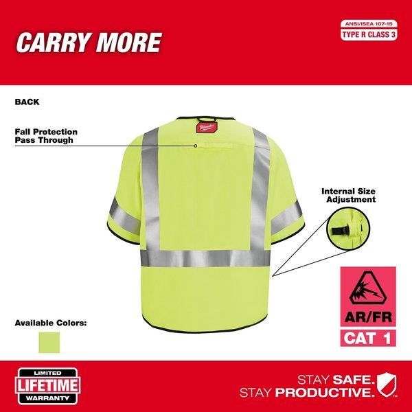 Arc-Rated/Flame-Resistant Cat 1 Class 3 High Visibility Yellow Safety Vest - 2X-Large/3X-Large