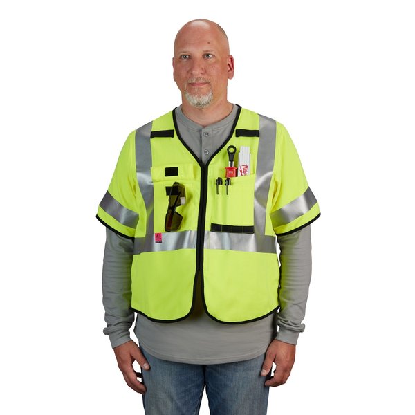 Arc-Rated/Flame-Resistant Cat 1 Class 3 High Visibility Yellow Safety Vest - 2X-Large/3X-Large