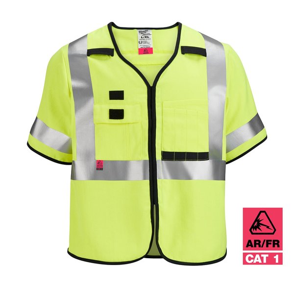 Arc-Rated/Flame-Resistant Cat 1 Class 3 High Visibility Yellow Safety Vest - 4X-Large/5X-Large