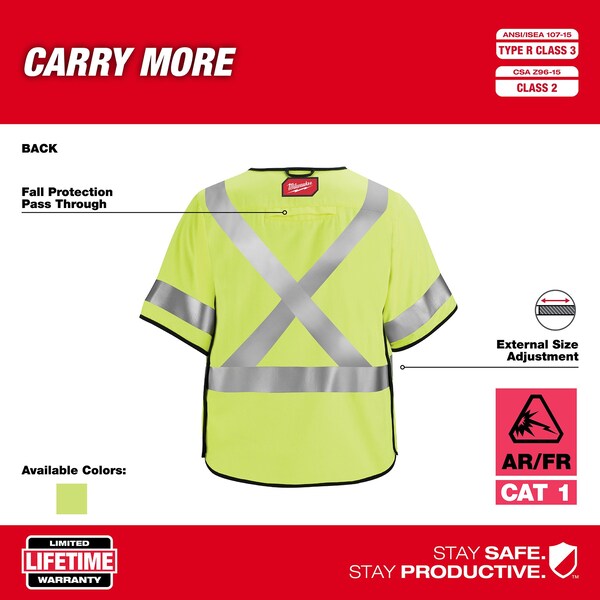 Arc-Rated/Flame-Resistant Cat 1 Class 3 ANSI and CSA Compliant Breakaway High Visibility Yellow Safety Vest - Small/Medium