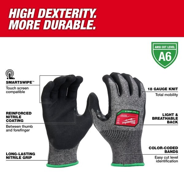 Level 6 Cut Resistant High-Dexterity Nitrile Dipped Gloves - Medium (12 pair)