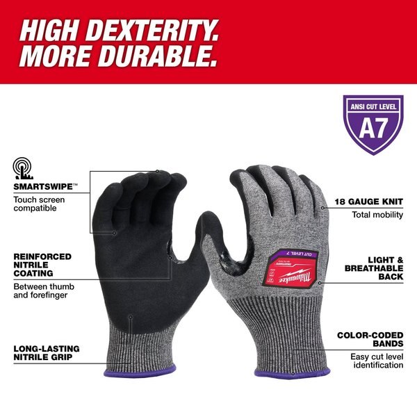 Level 7 Cut Resistant High-Dexterity Nitrile Dipped Gloves - Small (12 pair)