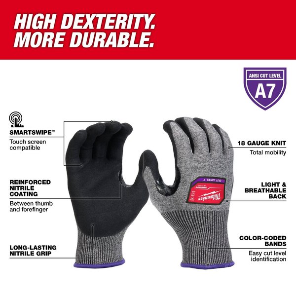 Level 7 Cut Resistant High-Dexterity Nitrile Dipped Gloves - Large (12 pair)
