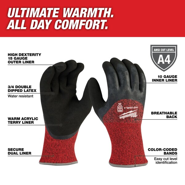 Level 4 Cut Resistant Latex Dipped Winter Insulated Gloves - 2X-Large