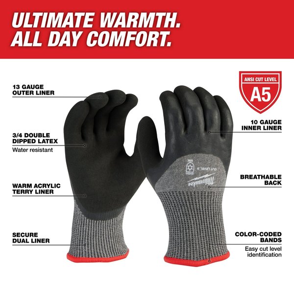 Level 5 Cut Resistant Latex Dipped Winter Insulated Gloves - Large