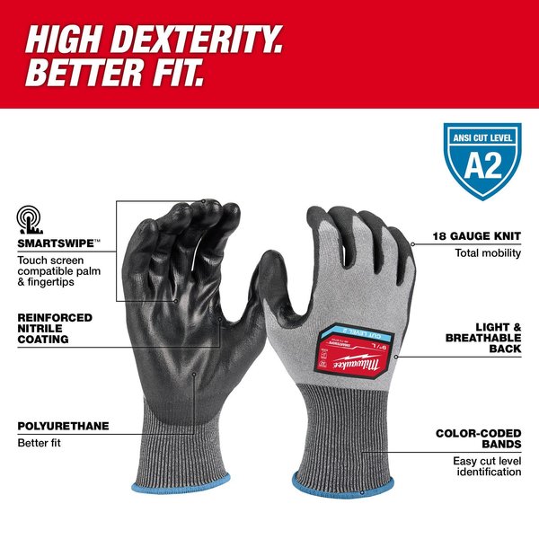 Level 2 Cut Resistant High Dexterity Polyurethane Dipped Gloves - Medium