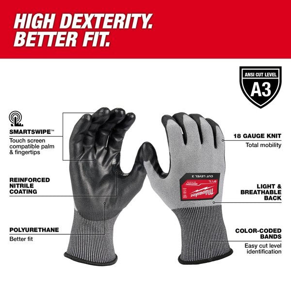 Level 3 Cut Resistant High Dexterity Polyurethane Dipped Gloves - Small (12 pair)