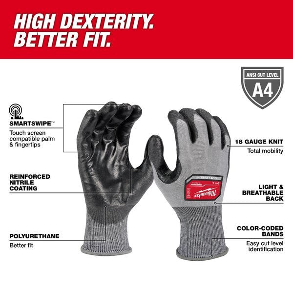 Level 4 Cut Resistant High Dexterity Polyurethane Dipped Gloves - Medium