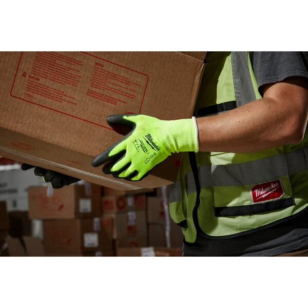 Level 1 Cut Resistant High Visibility Polyurethane Dipped Gloves - 2X-Large