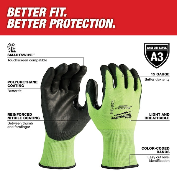 High Visibility Cut Level 3 Polyurethane Dipped Gloves - M