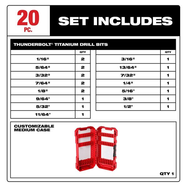 THUNDERBOLT Titanium-Coated Drill Bit Set, 20-Piece