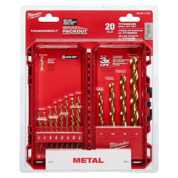 THUNDERBOLT Titanium-Coated Drill Bit Set, 20-Piece