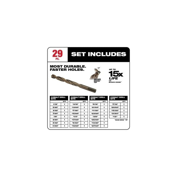 RED HELIX Cobalt Drill Bit Set, 29-Piece