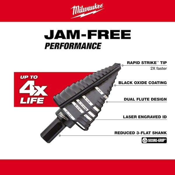 Step Drill Bit Set, High Speed Steel, Black Oxide, 3-Piece