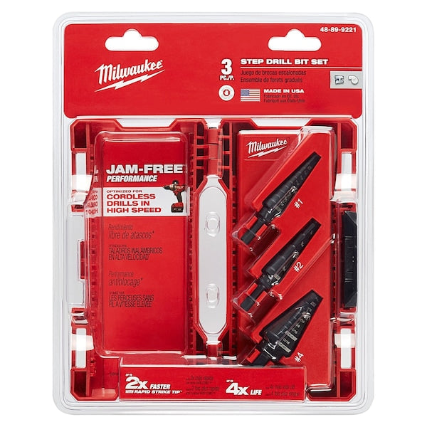 Step Drill Bit Set, High Speed Steel, Black Oxide, 3-Piece