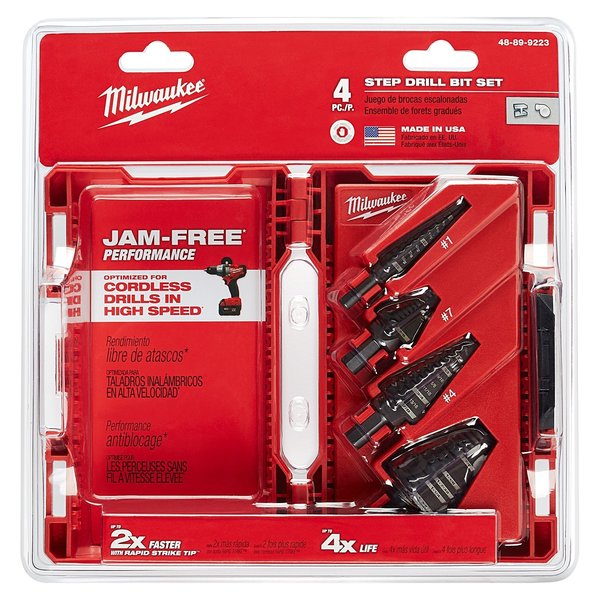 Step Drill Bit Set, High Speed Steel, Black Oxide, 4-Piece