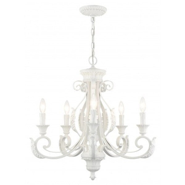 Shiny White Chandelier, 5 Light
