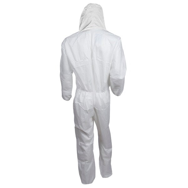 Hooded Disposable Coveralls, 24 PK, White, SMMMS, Zipper