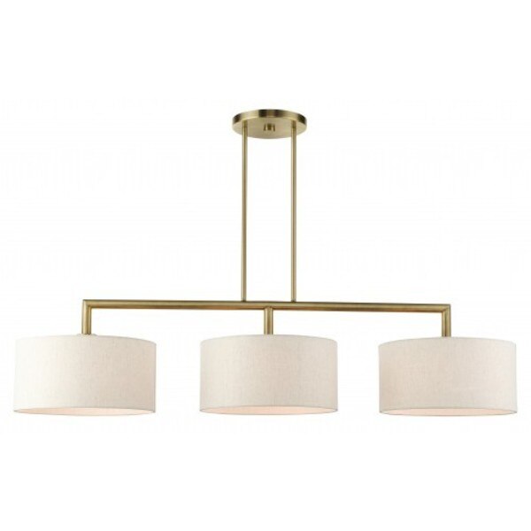 Antique Brass Linear Chandelier, 3 Light
