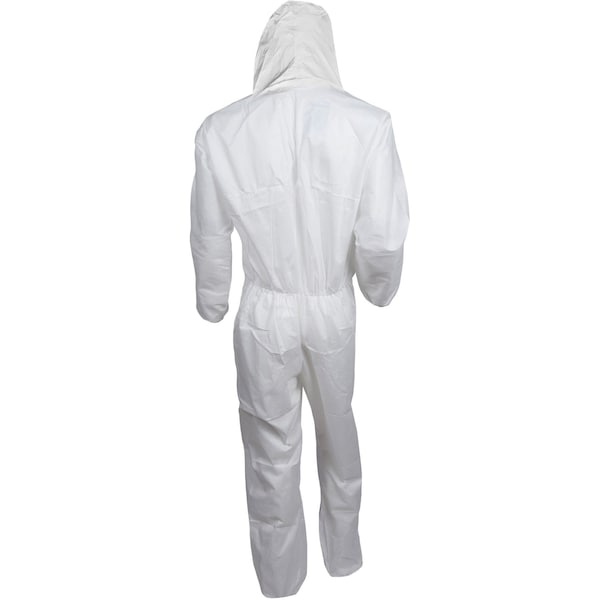 Hooded Disposable Coveralls, 24 PK, White, SMMMS, Zipper