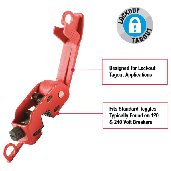 Grip Tight Circuit Breaker Lockout, Standard Single and Double Toggles, Clamp-On, Red