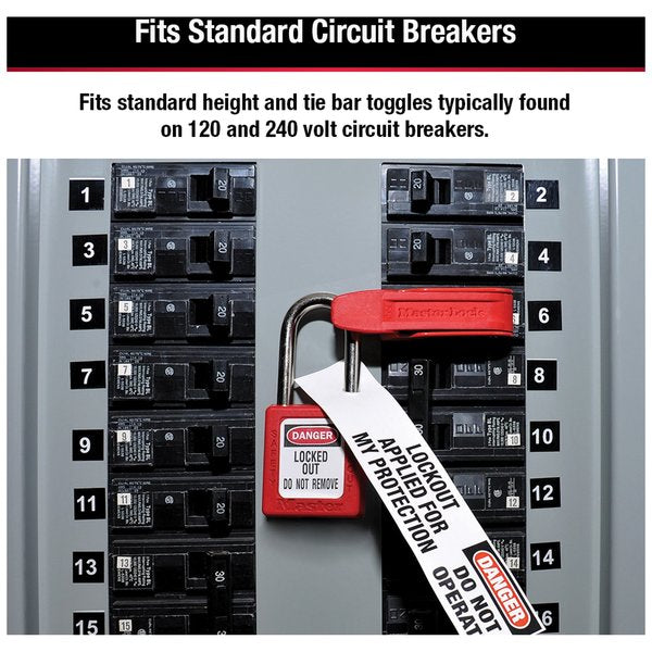 Grip Tight Circuit Breaker Lockout, Standard Single and Double Toggles, Clamp-On, Red