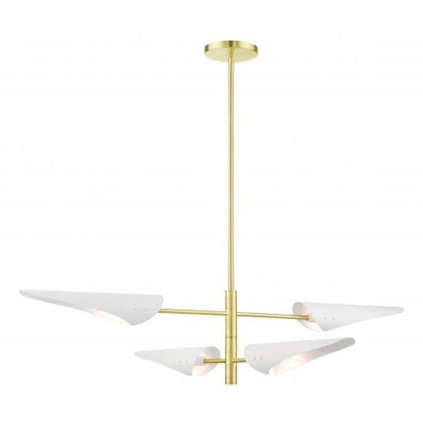 Satin Brass Pendant Chandelier, 4 Light
