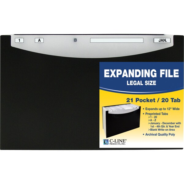 Expanding File Stand-Up, 21 Pocket, Black