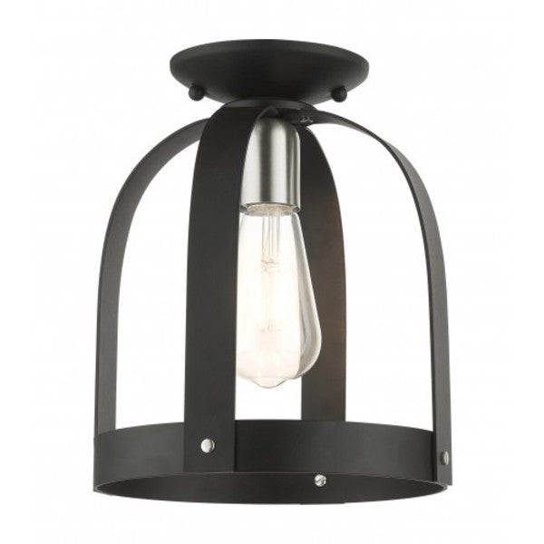 Textured Black Petite Semi Flush, 1 Light