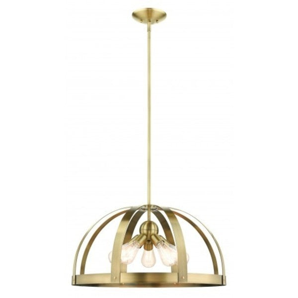 Antique Brass Pendant Chandelier, 5 Light