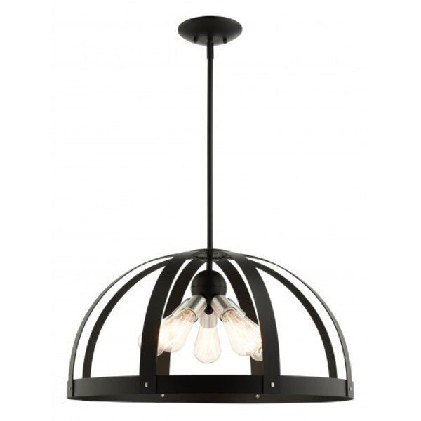 Textured Black Pendant Chandelier, 5 Ligh