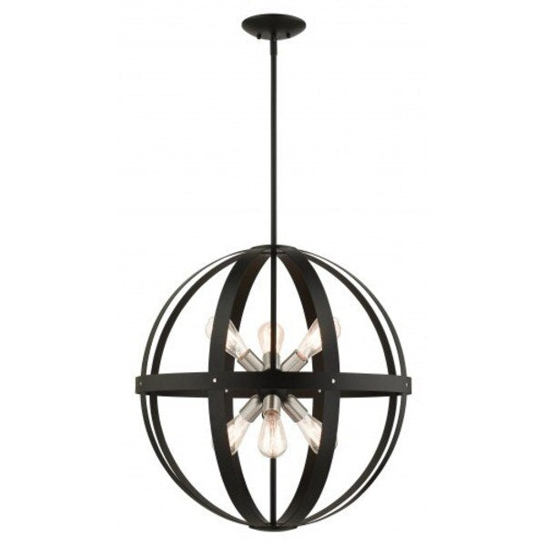 Textured Black Pendant Chandelier, 6 Ligh