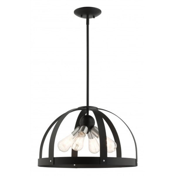 Textured Black Pendant Chandelier, 4 Ligh