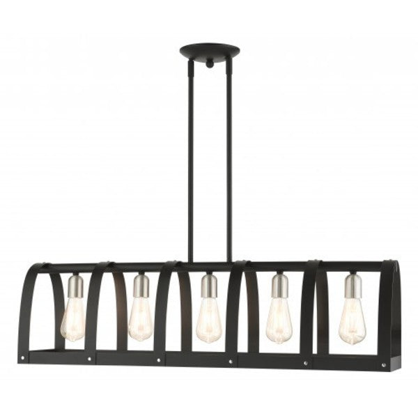 Textured Black Linear Chandelier, 5 Light