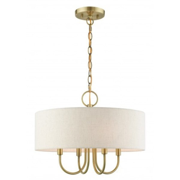 Antique Brass Pendant Chandelier, 4 Light