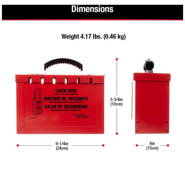 Lockout Tagout Portable Group Lock Box, Steel, Hinged, 12 Padlocks, 6 in x 9.25 in x 3.75 in, Red