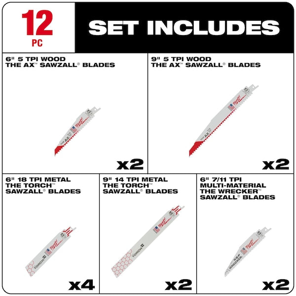 SAWZALL Demolition Blade Set - 12PC
