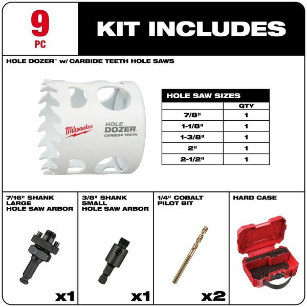 9 PC HOLE DOZER(tm) w/Carbide Teeth Hole Saw Kit