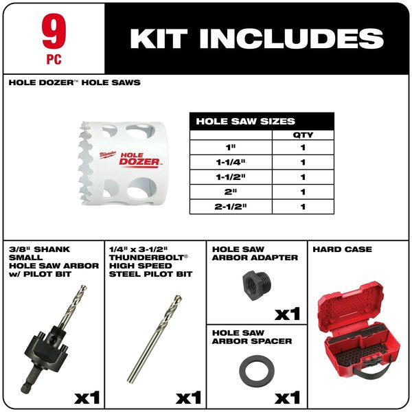 9 pc. HOLE DOZER Large Diameter Bi-Metal Hole Saw Set