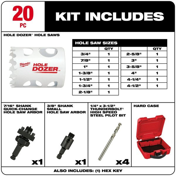 20 pc. HOLE DOZER General Purpose Bi-Metal Hole Saw Set