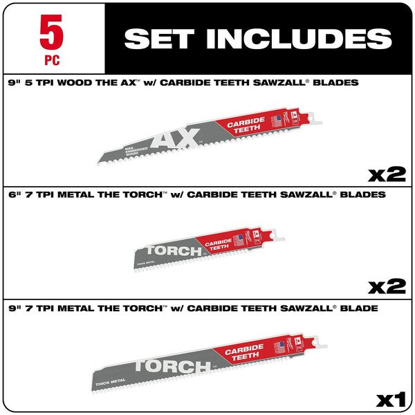 5PC Carbide Teeth Sawzall Blade Set