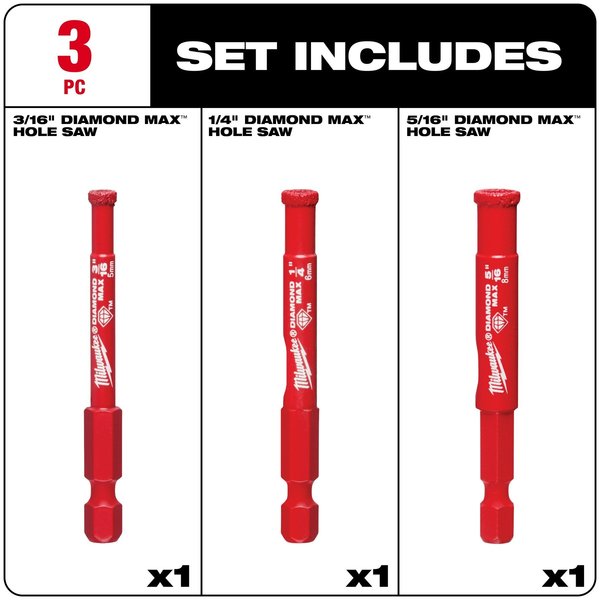3 pc. DIAMOND MAX Diamond Grit Hole Saw