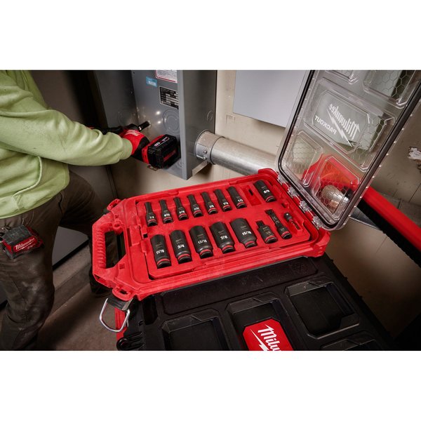 17 pc. SHOCKWAVE Impact Duty 3/8 in. Drive SAE Deep Well Socket Set with PACKOUT Low-Profile Compact Organizer