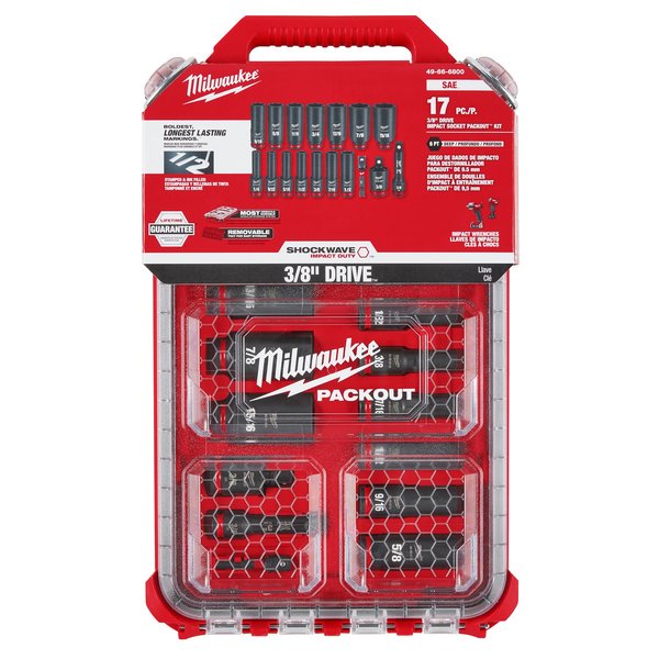 17 pc. SHOCKWAVE Impact Duty 3/8 in. Drive SAE Deep Well Socket Set with PACKOUT Low-Profile Compact Organizer