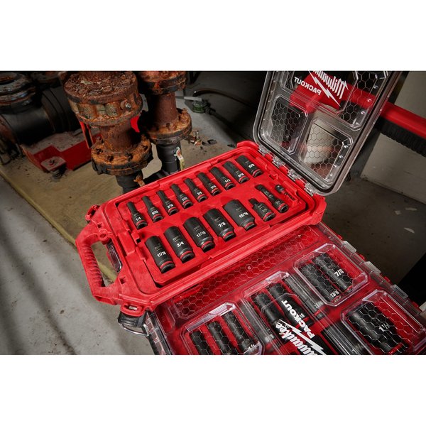 17 pc. SHOCKWAVE Impact Duty 3/8 in. Drive SAE Deep Well Socket Set with PACKOUT Low-Profile Compact Organizer